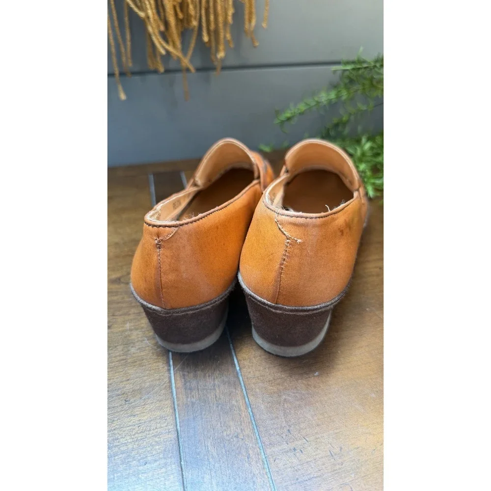 VTG Womens Nina Italian Orange Leather Loafers Wedge Shoes Slip on Size 7B Rb536